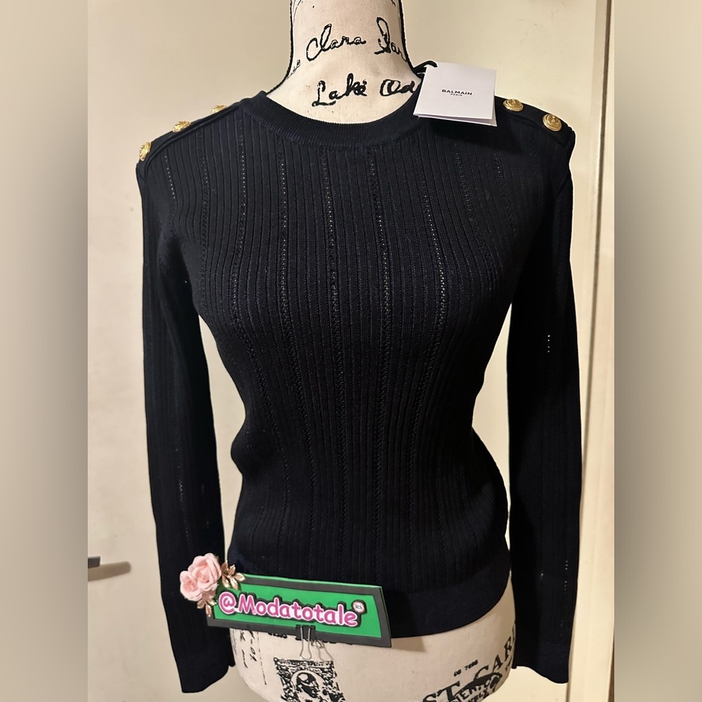 Balmain Knit Blouse with 3 Gold Buttons BNWT